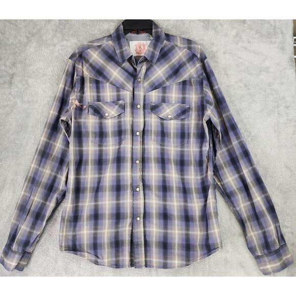 Christian Audigier Other - Christian Audigier Shirt Mens Large Gray Plaid Western Pearl Snap Long Sleeve